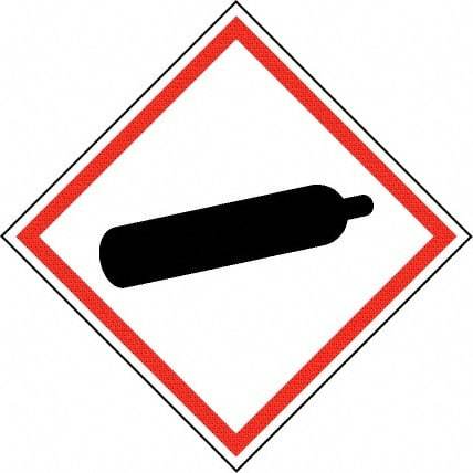 NMC - Hazardous Materials Label, Header: Compressed Gas Warning - Legend: GHS - Graphic, English, Black & Red, 2" Long x 2" High, No Coating - Industrial Tool & Supply