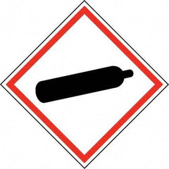 NMC - Hazardous Materials Label, Header: Compressed Gas Warning - Legend: GHS - Graphic, English, Black & Red, 2" Long x 2" High, No Coating - Industrial Tool & Supply