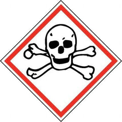 NMC - Hazardous Materials Label, Header: Toxic Warning - Legend: GHS - Graphic, English, Black & Red, 2" Long x 2" High, No Coating - Industrial Tool & Supply