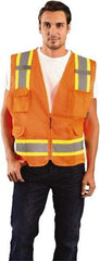 OccuNomix - Size 3XL High Visibility Orange Mesh Surveyor's Vest - 52 to 54" Chest, ANSI 107-2015, Zipper Closure, 11 Pockets, Polyester - Industrial Tool & Supply