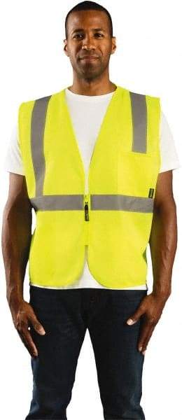 OccuNomix - Size L High Visibility Yellow Solid General Purpose Vest - 40 to 42" Chest, ANSI 107-2015, Zipper Closure, 2 Pockets, Polyester - Industrial Tool & Supply