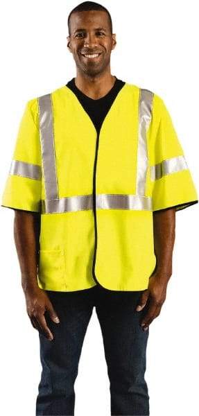 OccuNomix - Size 5XL Flame Resistant/Retardant Yellow Solid General Purpose Vest - 60 to 62" Chest, ANSI 107-2015, ASTM F1506, ATPV=7.1 cal/Sq cm, NFPA 70E/HRC=1, Hook & Loop Closure, 1 Pocket, Polyester Blend - Industrial Tool & Supply