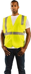 OccuNomix - Size M High Visibility Yellow Solid General Purpose Vest - 36 to 38" Chest, ANSI 107-2015, Hook & Loop Closure, 2 Pockets, Polyester - Industrial Tool & Supply
