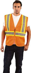 OccuNomix - Size L High Visibility Orange Mesh General Purpose Vest - 40 to 42" Chest, ANSI 107-2015, Zipper Closure, 3 Pockets, Polyester - Industrial Tool & Supply