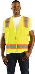 OccuNomix - Size L High Visibility Yellow Solid Surveyor's Vest - 40 to 42" Chest, ANSI 107-2015, Zipper Closure, 11 Pockets, Polyester - Industrial Tool & Supply