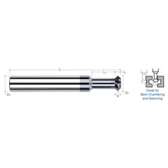 Double Angle Shank Cutters - 0.0620″ (1/16″) Cutter Diameter × 0.0180″ Width × 0.0930″ (3/32″) Neck Length Carbide Double Angle Shank Cutter, 2 Flutes, AlTiN Coated