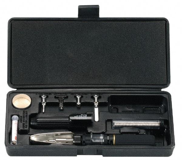 Sievert - 10 Piece Butane Soldering Kit - Includes 2.4mm Chisel, Deflector, Heat Blower, 1Hot Knife, Orifice, Solderpro 100, Solder Tray, Solderpro 100 Cap, Solder, Spring - Exact Industrial Supply