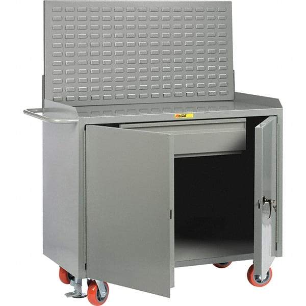 Little Giant - 3,600 Lb Capacity, 2 Shelf, 1 Drawer, 2 Door Mobile Bench Cabinet with Louvered Panel - 41" Wide x 24" Deep x 43" High, Steel, Gray - Industrial Tool & Supply