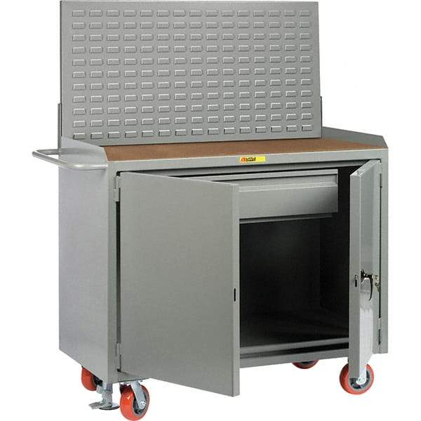 Little Giant - 3,600 Lb Capacity, 2 Shelf, 1 Drawer, 2 Door Mobile Bench Cabinet with Louvered Panel - 53" Wide x 24" Deep x 43" High, Steel, Gray - Industrial Tool & Supply