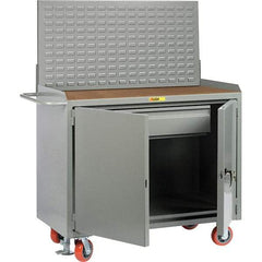 Little Giant - 3,600 Lb Capacity, 2 Shelf, 1 Drawer, 2 Door Mobile Bench Cabinet with Louvered Panel - 41" Wide x 24" Deep x 43" High, Steel, Gray - Industrial Tool & Supply