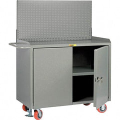 Little Giant - 3,600 Lb Capacity, 3 Shelf, 2 Door Mobile Bench Cabinet with Pegboard Panel - 41" Wide x 24" Deep x 43" High, Steel, Gray - Industrial Tool & Supply