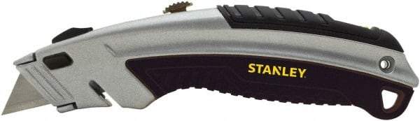 Stanley - Retractable Utility Knife - 2-7/16" Blade, Silver & Black Cast Metal Handle, 3 Blades Included - Industrial Tool & Supply