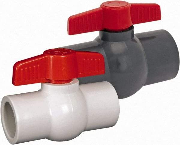Hayward - 1-1/2" Pipe, Full Port, PVC Miniature Ball Valve - Inline - One Way Flow, Socket Ends, Tee Handle, 150 WOG - Industrial Tool & Supply