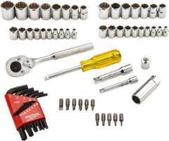 Proto - 65 Piece 1/4 & 3/8" Drive Standard Socket Set - 6 & 12 Points, 1/4 to 5/8", 4 to 17mm, Inch/Metric Measurement Standard - Industrial Tool & Supply