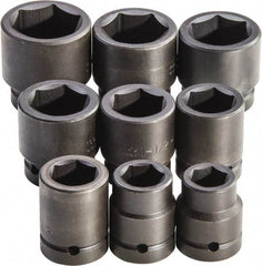 Proto - 9 Piece 1" Drive Full Polish Finish Impact Socket Set - 6 Points, 1" to 2" Range, Inch Measurement Standard - Industrial Tool & Supply