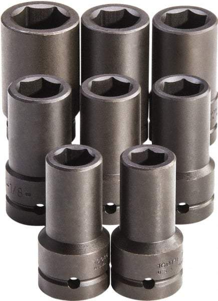 Proto - 8 Piece 1" Drive Full Polish Finish Deep Well Impact Socket Set - 6 Points, 7/8" to 1-1/2" Range, Inch Measurement Standard - Industrial Tool & Supply