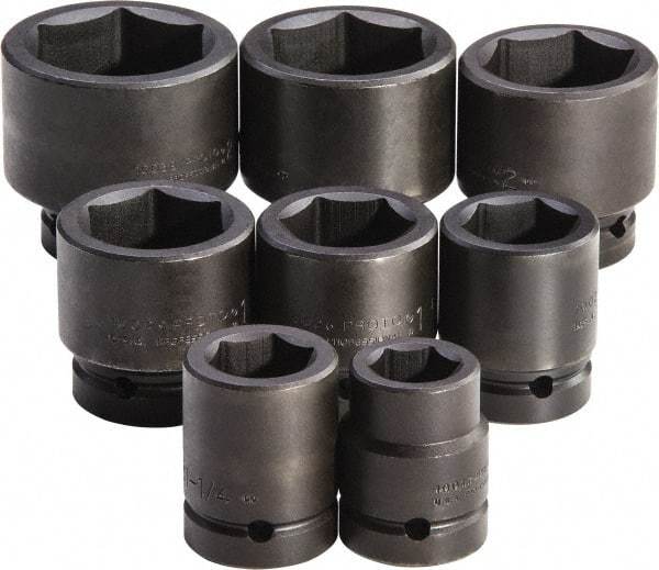 Proto - 8 Piece 1" Drive Full Polish Finish Deep Well Impact Socket Set - 6 Points, 1-1/16" to 2-3/8" Range, Inch Measurement Standard - Industrial Tool & Supply