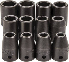 Proto - 12 Piece 1/2" Drive Full Polish Finish Impact Socket Set - 6 Points, 3/4" to 3/4" (8mm to 19mm) Range, Inch/Metric Measurement Standard - Industrial Tool & Supply