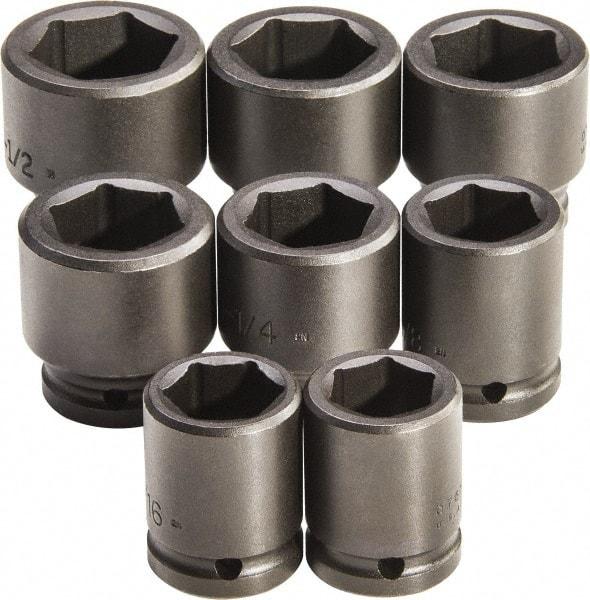 Proto - 8 Piece 3/4" Drive Standard Deep Impact Socket Set - 6 Points, 1 to 1-1/2", Inch Measurement Standard - Industrial Tool & Supply