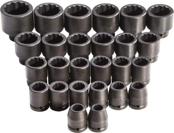 Proto - 26 Piece 3/4" Drive Full Polish Finish Impact Socket Set - 12 Points, 17mm to 50mm Range, Metric Measurement Standard - Industrial Tool & Supply