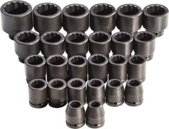Proto - 26 Piece 3/4" Drive Full Polish Finish Impact Socket Set - 12 Points, 17mm to 50mm Range, Metric Measurement Standard - Industrial Tool & Supply