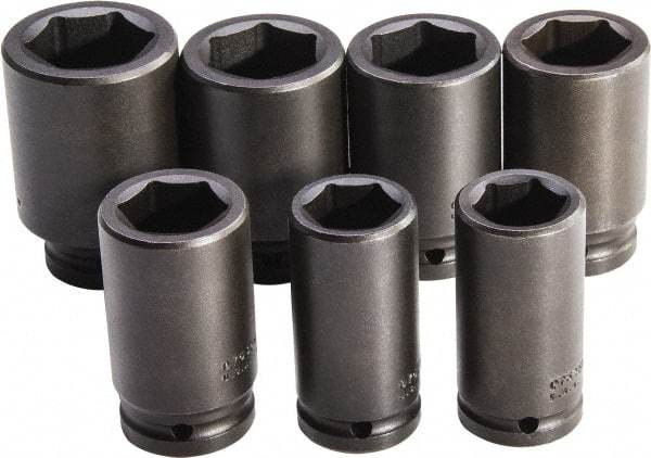 Proto - 7 Piece 3/4" Drive Full Polish Finish Deep Well Impact Socket Set - 6 Points, 26mm to 38mm Range, Metric Measurement Standard - Industrial Tool & Supply