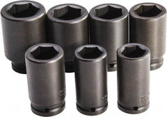 Proto - 7 Piece 3/4" Drive Full Polish Finish Deep Well Impact Socket Set - 6 Points, 26mm to 38mm Range, Metric Measurement Standard - Industrial Tool & Supply