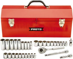 Proto - 34 Piece 3/8" Drive Chrome Finish Deep Well Socket Set - 12 Points, 5/16" (8mm to 19mm) Range, Inch/Metric Measurement Standard - Industrial Tool & Supply