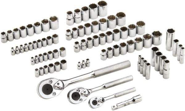 Proto - 81 Piece 1/4", 3/8" & 1/2" Drive Full Polish Finish Deep Well Socket Set - 6, 12 Points, 1/4" to 13/16" (4mm to 19mm) Range, Inch/Metric Measurement Standard - Industrial Tool & Supply