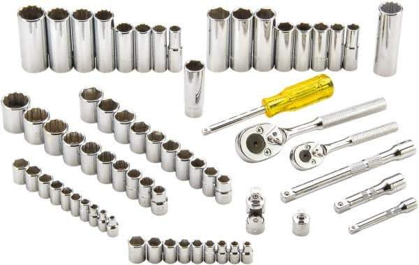 Proto - 65 Piece 1/4" & 3/8" Drive Full Polish Finish Deep Well Socket Set - 6, 12 Points, 1/4" to 7/8" (4mm to 19mm) Range, Inch/Metric Measurement Standard - Industrial Tool & Supply