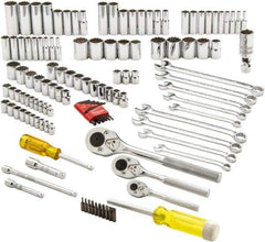 Proto - 125 Piece 1/4", 3/8" & 1/2" Drive Full Polish Finish Deep Well Socket Set - 6, 8, 12 Points, 1/4" to 13/16" (4mm to 24mm) Range, Inch/Metric Measurement Standard - Industrial Tool & Supply