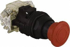 Schneider Electric - 30mm Mount Hole, Extended Mushroom Head, Pushbutton Switch with Contact Block - Round, Red Pushbutton, Maintained (MA) - Industrial Tool & Supply