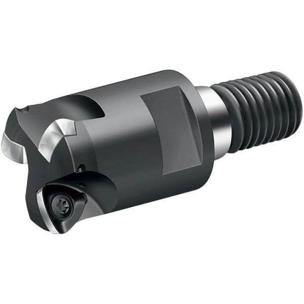 Walter - 15° Lead Angle, 1-1/4" Max Cut Diam, 0.699" Min Cut Diam, 0.059" Max Depth of Cut, Indexable Chamfer & Angle End Mill - 3 Inserts, P 2633.-R14 Insert Style, 69mm OAL, Through Coolant, Threaded Shank - Industrial Tool & Supply