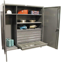 Strong Hold - 4 Shelf 6 Bin Locking Storage Cabinet - Steel, 72" Wide x 24" Deep x 78" High, Dark Gray - Industrial Tool & Supply