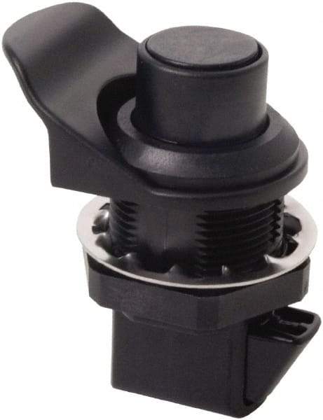Made in USA - 2.07" Long x 1.13" Wide x .98" High, Push Knob Latch - Plastic, with Black Finish - Industrial Tool & Supply