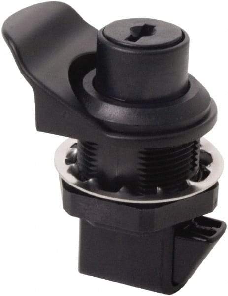 Made in USA - 2.07" Long x 1.13" Wide x .98" High, Push Knob Latch - Plastic, with Black Finish - Industrial Tool & Supply