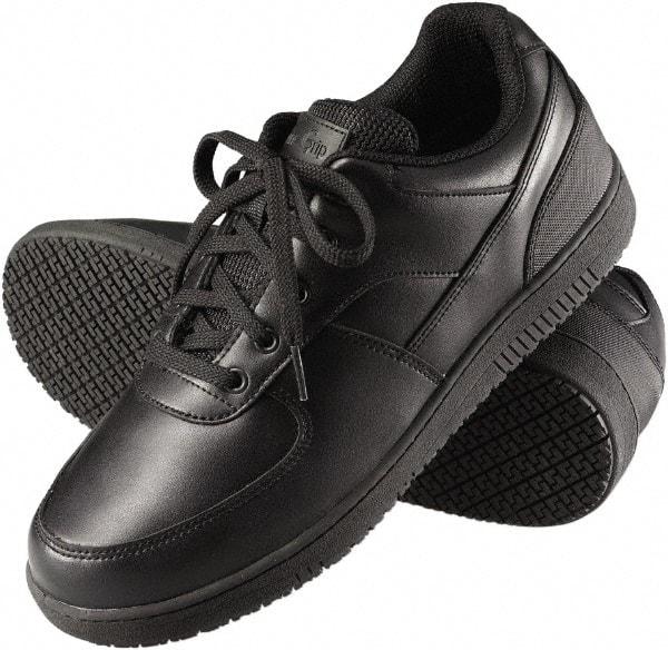 Genuine Grip - Men's Size 9 Wide Width Plain Work Shoe - Black, Leather Upper, Rubber Outsole, 4" High, Dielectric, Non-Slip - Industrial Tool & Supply