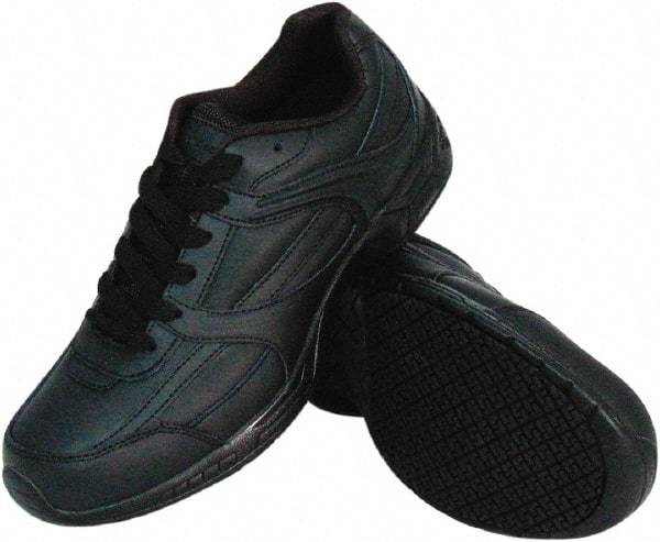 Genuine Grip - Men's Size 8 Medium Width Plain Work Shoe - Black, Leather Upper, Rubber Outsole, 4" High, Dielectric, Non-Slip - Industrial Tool & Supply