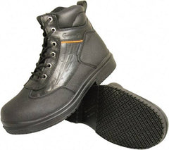 Genuine Grip - Unisex Size 6.5 Wide Width Steel Work Boot - Black, Leather Upper, Rubber Outsole, 6" High, Dielectric, Non-Slip, Waterproof - Industrial Tool & Supply