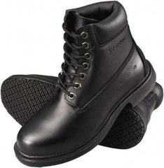 Genuine Grip - Women's Wide Width Plain Work Boot - Black, Leather Upper, Rubber Outsole, 6" High, Dielectric, Non-Slip, Waterproof - Industrial Tool & Supply