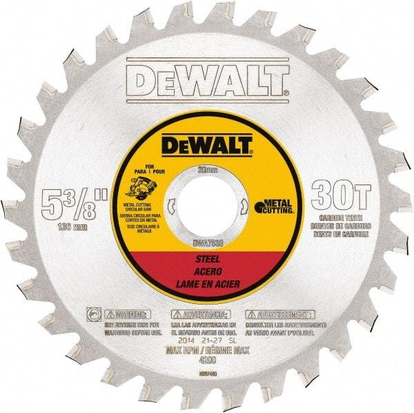 DeWALT - 5-3/8" Diam, 25/32" Arbor Hole Diam, 30 Tooth Wet & Dry Cut Saw Blade - Steel, Crosscutting Action, Standard Round Arbor - Industrial Tool & Supply