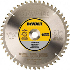 DeWALT - 7-1/4" Diam, 5/8" Arbor Hole Diam, 48 Tooth Wet & Dry Cut Saw Blade - Steel, Crosscutting Action, Standard Round Arbor - Industrial Tool & Supply