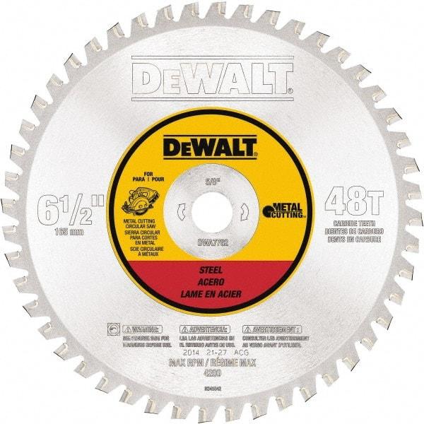 DeWALT - 6-1/2" Diam, 5/8" Arbor Hole Diam, 48 Tooth Wet & Dry Cut Saw Blade - Steel, Crosscutting Action, Standard Round Arbor - Industrial Tool & Supply