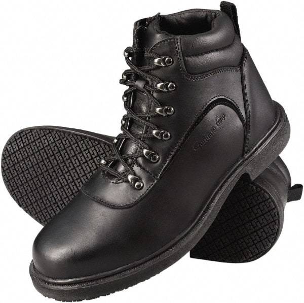 Genuine Grip - Unisex Size 9.5 Medium Width Steel Work Boot - Black, Leather Upper, Rubber Outsole, 6" High, Dielectric, Non-Slip - Industrial Tool & Supply