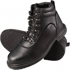 Genuine Grip - Unisex Size 10 Wide Width Steel Work Boot - Black, Leather Upper, Rubber Outsole, 6" High, Dielectric, Non-Slip - Industrial Tool & Supply