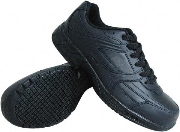 Genuine Grip - Unisex Size 7 Medium Width Steel Work Shoe - Black, Leather Upper, Rubber Outsole, 4" High, Dielectric, Non-Slip - Industrial Tool & Supply