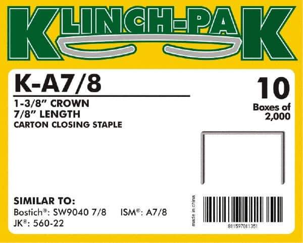 Klinch-Pak - 7/8" Long x 1-3/8" Wide, 0 Gauge Wide Crown Construction Staple - Steel, Copper Finish, Chisel Point - Industrial Tool & Supply