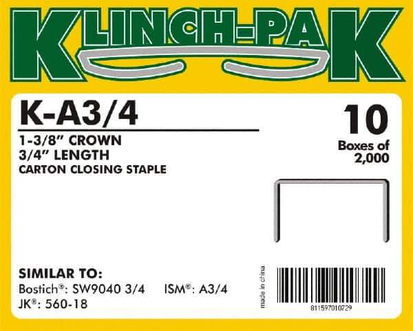 Klinch-Pak - 3/4" Long x 1-3/8" Wide, 0 Gauge Wide Crown Construction Staple - Steel, Copper Finish, Chisel Point - Industrial Tool & Supply