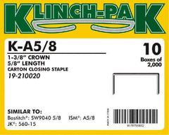 Klinch-Pak - 5/8" Long x 1-3/8" Wide, 0 Gauge Wide Crown Construction Staple - Steel, Copper Finish, Chisel Point - Industrial Tool & Supply