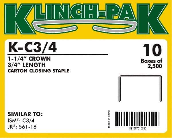 Klinch-Pak - 3/4" Long x 1-1/4" Wide, 0 Gauge Wide Crown Construction Staple - Steel, Copper Finish, Chisel Point - Industrial Tool & Supply